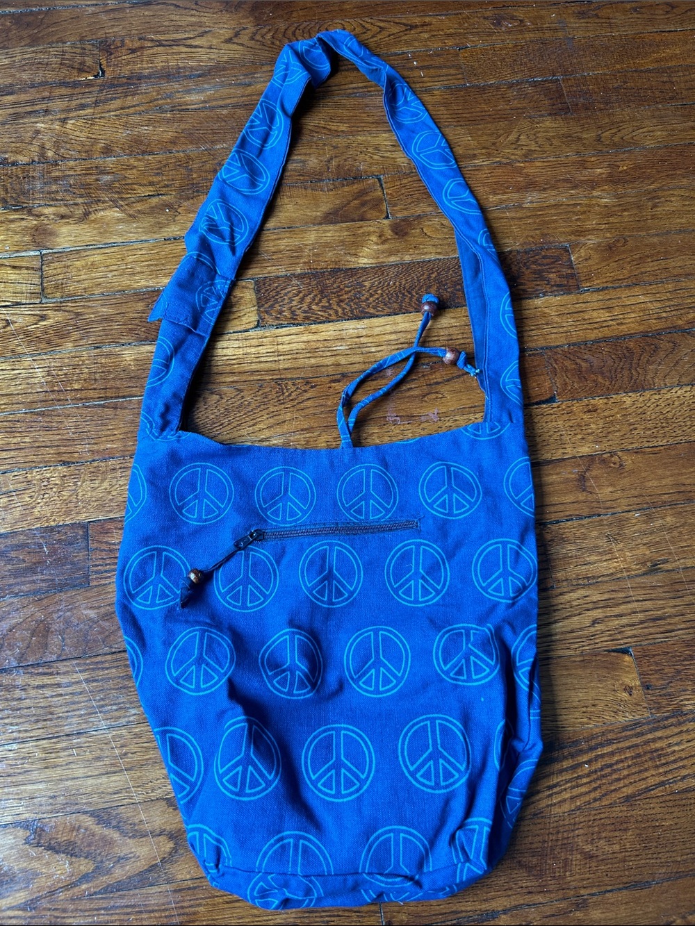 Blue Vintage Hippie Boho Peace Sign Slouchy Sling shoulder Crossbody Bag
